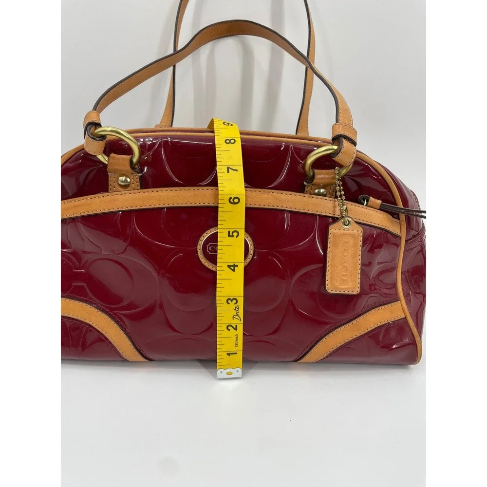 Coach Satchel Bag Women Medium Red Patent Leather Signature C Set Wallet Vintage